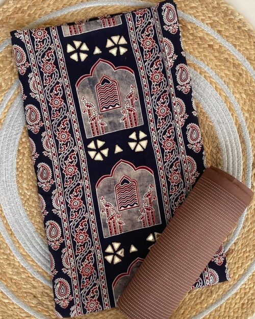 Handblock Ajrakh 2 Piece suit - Black color